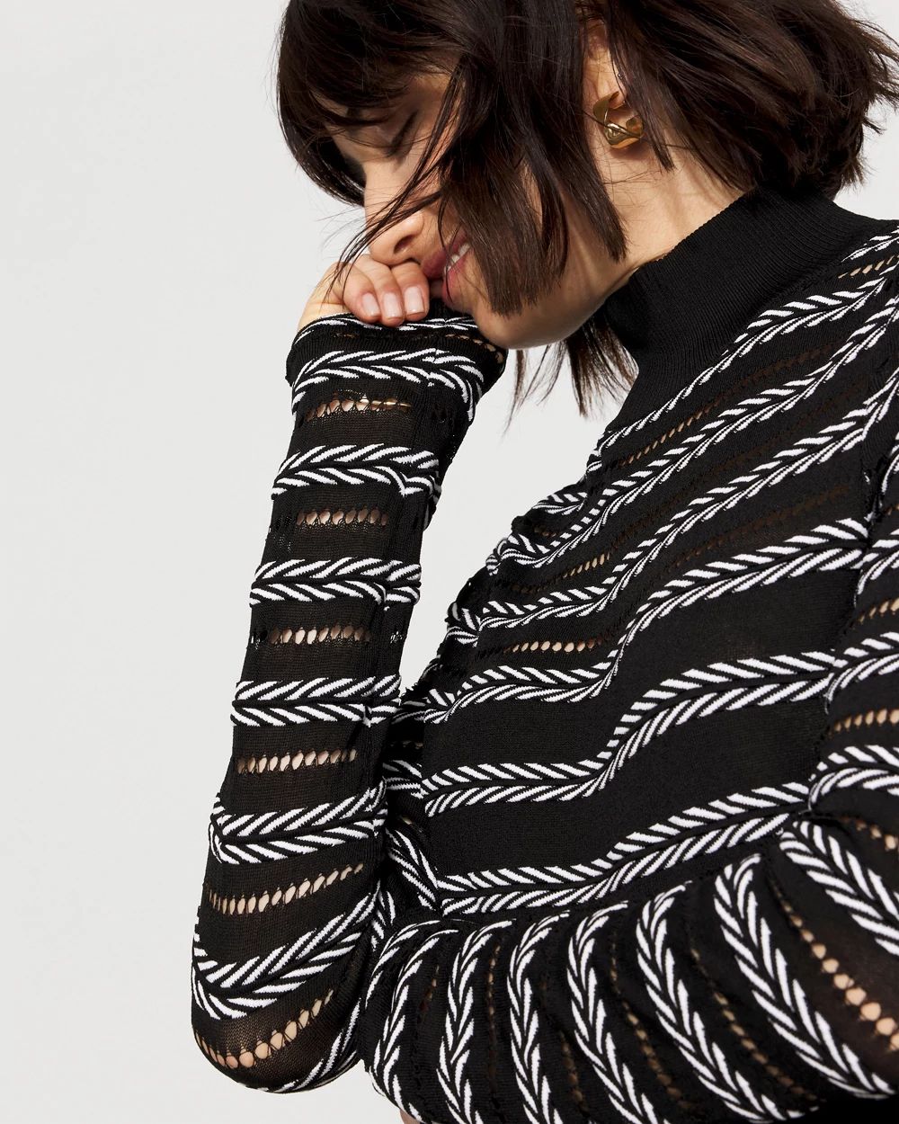 Black + White Rib Knit Mock Neck Sweater | White House Black Market